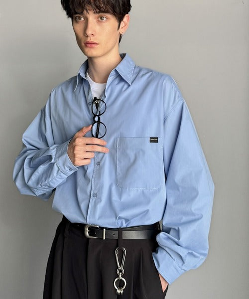【Classical Origin】ゆとりを着る。ネーム付き胸ポケットビッグシャツ（長袖）/Brand name & chest pocket long sleeved big shirt ao1110147