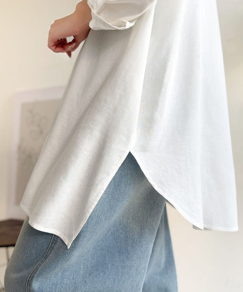 【機能性素材】軽やかにデイリーに使える。レーヨン麻混オーバーサイズロールアップシャツ（長袖） ce1010542