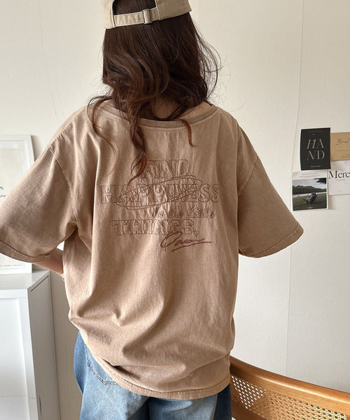 綿100%メンズライクヴィンテージウォッシュ☆前後2way刺繍ワイドネックTシャツ ce1260421