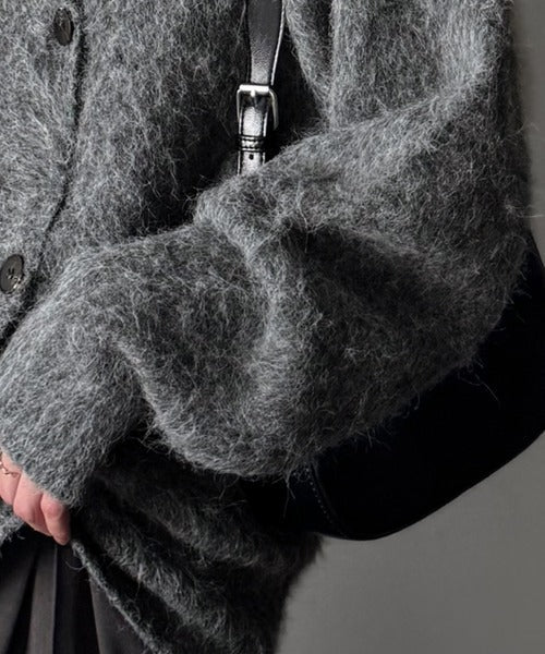 【Classical Origin】「アートな1着。」ミックスシャギー素材ダブルテーラードニットカーディガン／Mixed Shaggy Double-Tailored Knit Cardigan co0780011