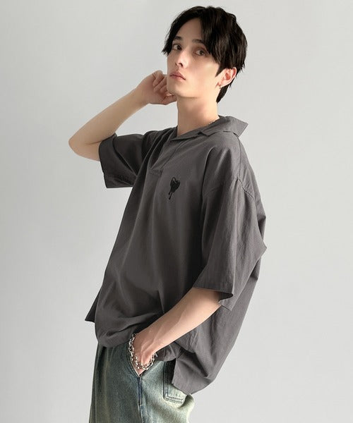 Cotton100%  Ripstop Open Collar Pullover Shirt／コットン100％リップストップ素材オープンカラープルオーバーシャツ co1150012