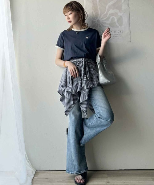 【sustaina+】デイリースタイルをアップデート。オーガニックコットン混 綿100％胸刺繍リンガーTシャツ ce1260400