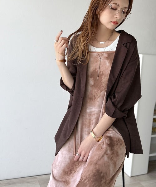 そよ風シフォン♪ふわり柔らかシルエットで“涼”を着回す。前後2wayチュールレイヤードロングキャミワンピース（ブラック＆マーブル柄） ce1240090
