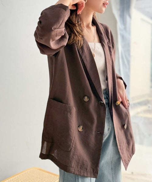 《marina×クラシカルエルフコラボ》【UVカット機能付き】余裕をまとう、さらり心地よい１枚。シアーダブルジャケット（長袖） ce1010616