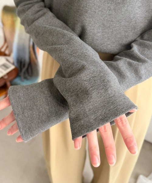あざと可愛い、私。フリルと刺繍が映える、大人の着映え衿フリルヘンリーネックリブトップス（長袖） ce1010685