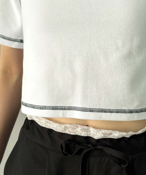 1枚で今っぽデザイン♪PAEAN刺繍配色ステッチチビTシャツ（半袖） ce1020200