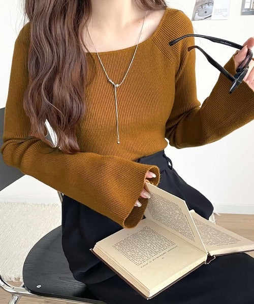 デコルテ美人を叶える、大人の上品アイテム♪ボートネックリブニットトップス（長袖） ce1260447