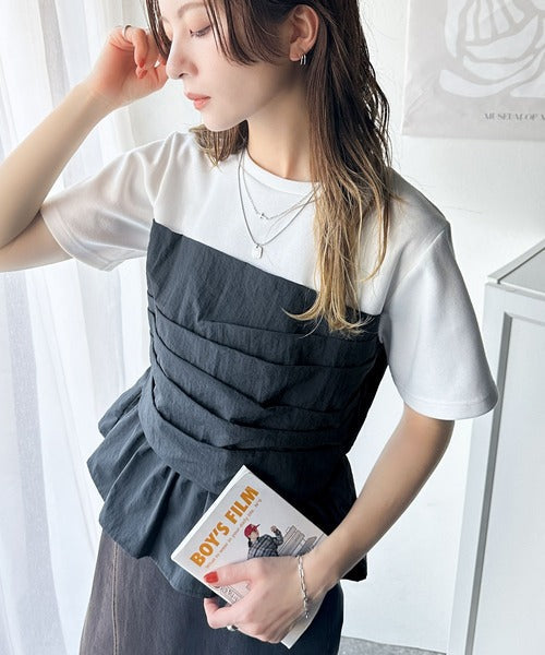 簡単おしゃれが叶う。Tシャツ×ビスチェドッキング半袖トップス ce1260345