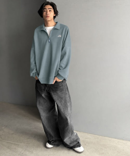 《JaVaジャバコラボ》ラクなのに、きちんと見える。胸刺繍ダンボール素材ハーフジッププルオーバー（オーバーサイズ） jo1010068