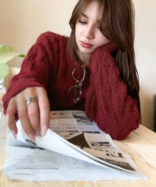 【mily bilet】ふんわり立体感で冬コーデを格上げ◎プレート使いポコポコミックスニットプルオーバー mi1259021