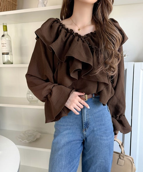 【mily bilet】大人の甘さがちょうどいい♪オフショル2wayキャンディースリーブカシュクールブラウス（長袖） mi1019127