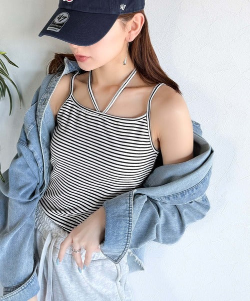 【mily bilet】オールシーズンの必需品！カップ付きホルターネック風ストラップキャミソール mi1019086
