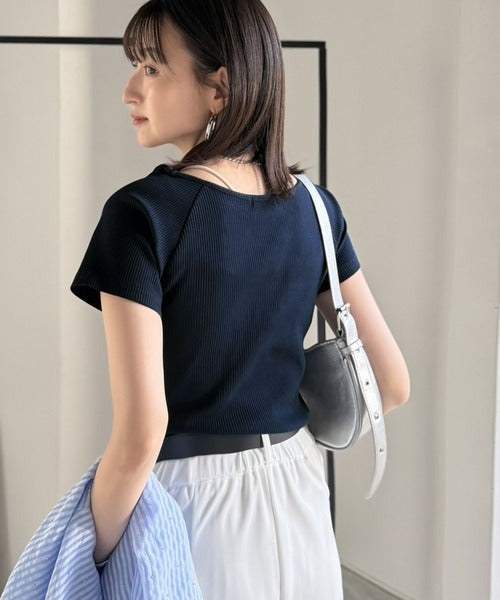 毎日にちょうどいい、きれいめRIB。ラグラン×リブで叶える、すっきり美シルエット！クルーネックラグランRIBトップス(半袖） ce1260618