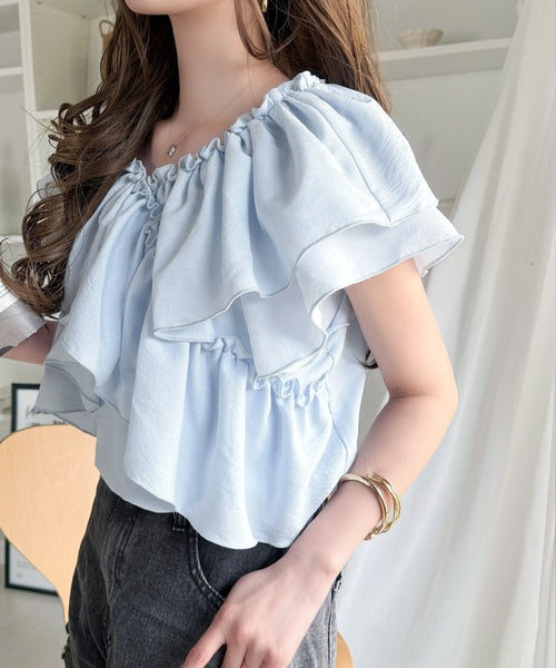 【mily bilet】ひらり、涼しげ。品ある甘さふわっと香る♪前後2wayノースリーブカシュクールブラウス mi1019151