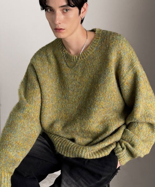 【Classical Origin】「深みのある大人に。」クルーネックミックスカラー糸ニット（長袖）/Crew neck mixed color knit ao1020308