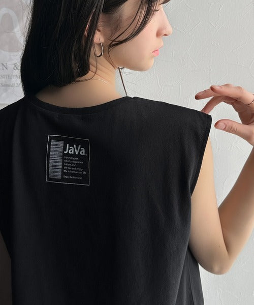 《JaVa ジャバコラボ》大人上級スタイル。メッシュレイヤードバックプリントシャーリングトップス (インナータンクトップセット) jv1260403