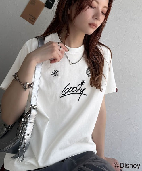大人女子必見！　綿100％「ディズニー」サイン風刺繍Tシャツ（半袖） ce1330037