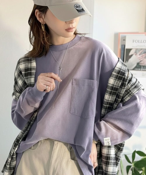 《JaVaジャバコラボ》垢抜け！大人のストリートstyleを作る。綿100％スプレーダイ加工オーバーサイズTシャツ（長袖） jv1020358
