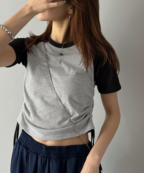 【mily bilet】サイドの絞りが可愛いさプラス。プレート使いラグランTシャツ（半袖） mi1329027