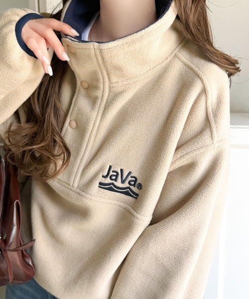《JaVaジャバコラボ》ふんわり暖か。軽量配色フリースハーフジッププルオーバー（オーバーサイズ） jv1240141