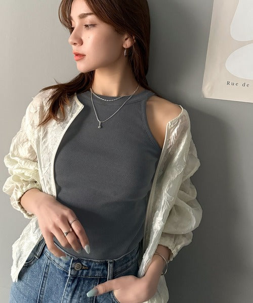 【mily bilet】シンプルに1枚でも着られる♪カップ付きテレコリブアメスリタンクトップ mi1029123
