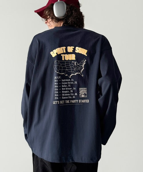 《JaVaジャバコラボ》「前後抜かりなし。」綿100%レコード盤レトロツアーロゴTシャツ（長袖） jo1150065