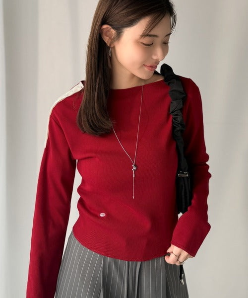 【mily bilet】甘さを添える大人の肌見せ。肩リボン使いスナップ２WAYワンオフショルカットソー（長袖） mi1329034
