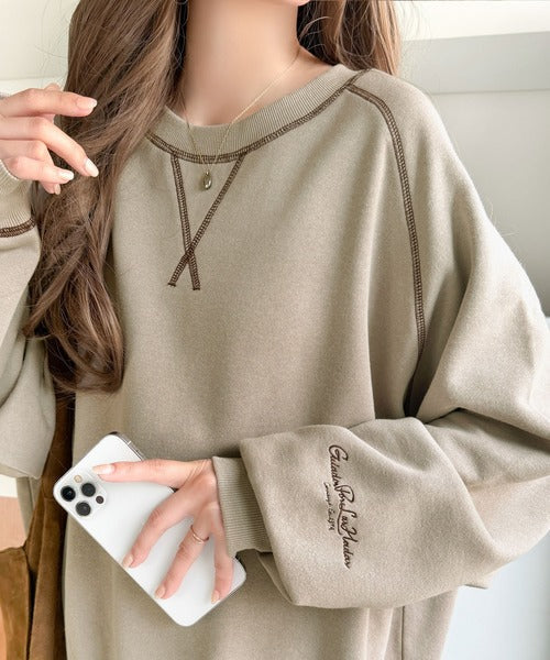 《JaVaジャバコラボ》シンプルじゃ物足りない。配色ステッチで差をつける。配色ステッチガゼット裏起毛スウェット（オーバーサイズ） jm1050391