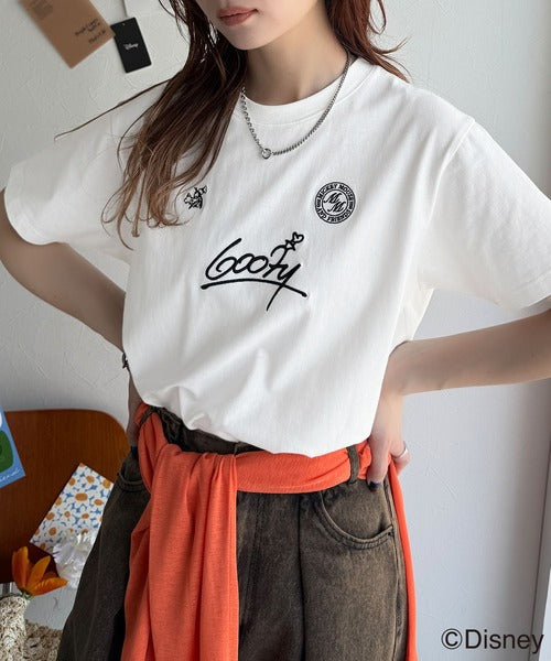 大人女子必見！　綿100％「ディズニー」サイン風刺繍Tシャツ（半袖） ce1330037