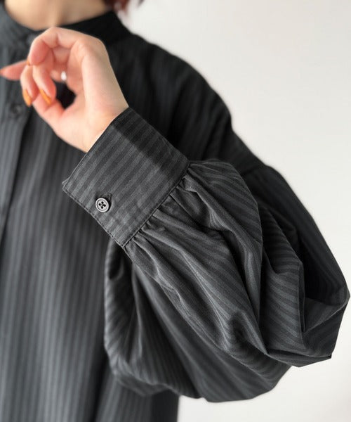 着方自在でロングシーズン活躍◎柄アソートバンドカラービッグシャツワンピ ce1010478