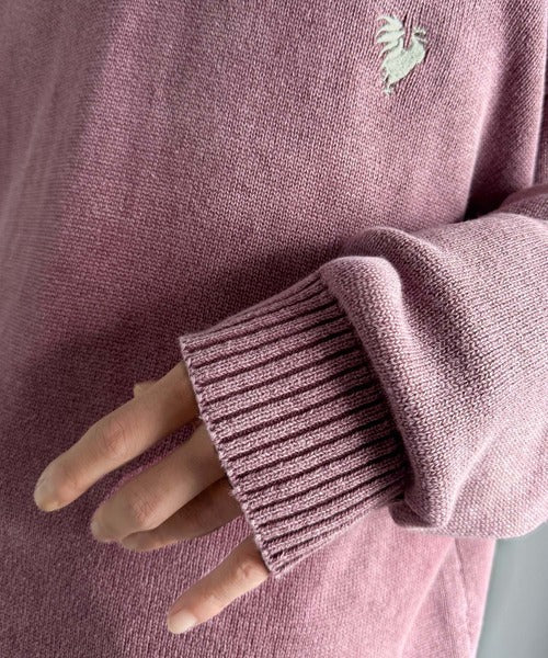 【Classical Origin】「自分ウケ最強。」綿100％刺繍入りピグメント加工Vネックセーター／Pigment-Dyed 100% Cotton Embroidered V-Neck Sweater co0780016