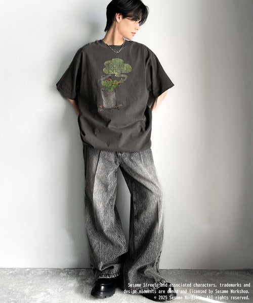 大人カジュアルにハマる。綿100％セサミキャラピグメント加工ビッグTシャツ cm1330004