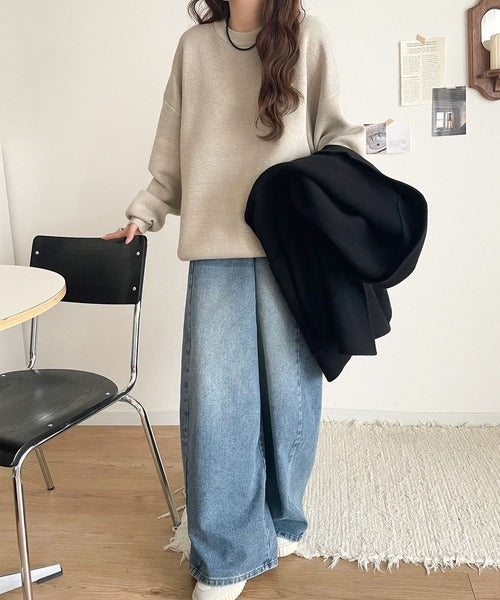 《JaVaジャバコラボ》”リバーシブル”で見た目も気分も2倍楽しい！ダブルフェイスカラー スウェットライク ニットプルオーバー jv1020282