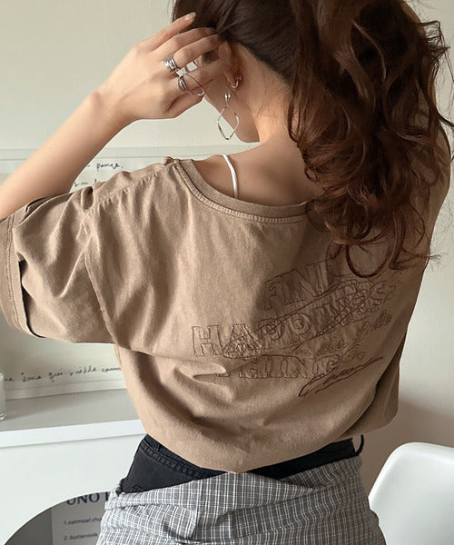 綿100%メンズライクヴィンテージウォッシュ☆前後2way刺繍ワイドネックTシャツ ce1260421
