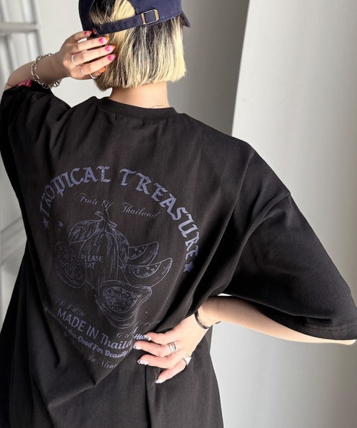 《JaVaジャバコラボ》周りと差がつくアート感。綿100％ タイ☆トロピカルフルーツ柄☆ビッグTシャツ jm1029128