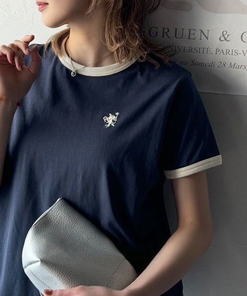 【sustaina+】デイリースタイルをアップデート。オーガニックコットン混 綿100％胸刺繍リンガーTシャツ ce1260400