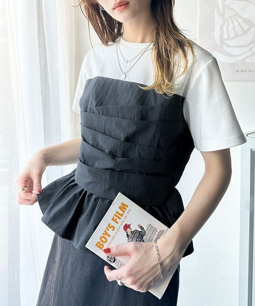 簡単おしゃれが叶う。Tシャツ×ビスチェドッキング半袖トップス ce1260345