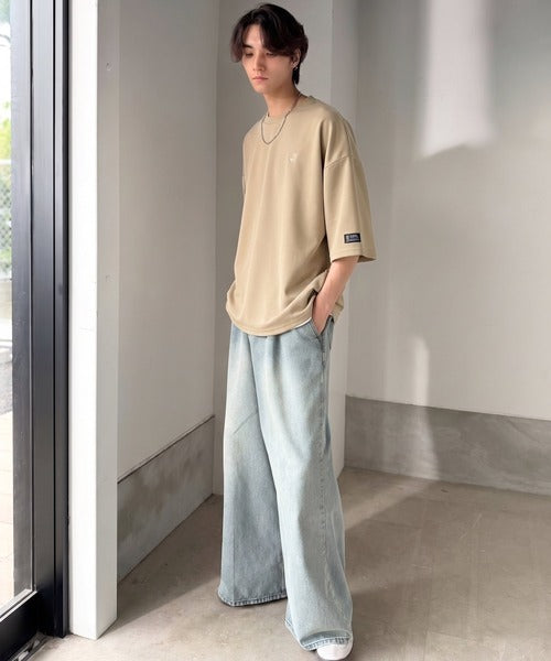 《JaVaジャバコラボ》【接触冷感・UVカット機能付き】シャリ生地で夏も快適！胸刺繍 梨地カットジョーゼットTシャツ（オーバーサイズ） jo1010057