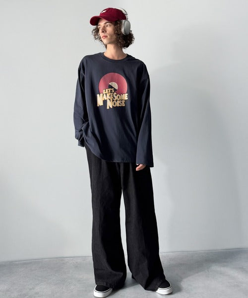 《JaVaジャバコラボ》「前後抜かりなし。」綿100%レコード盤レトロツアーロゴTシャツ（長袖） jo1150065