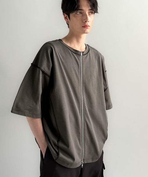 【Classical Origin】「1枚でも羽織でも。」インサイドアウト仕様2wayダブルジップTシャツ／Inside-Out Oversized Double-Zip 2way T-Shirt co1150018