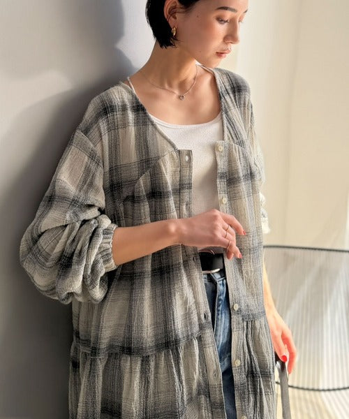 【Classical Evon】華やかさと体型カバーを両立する、着回し抜群な1枚。前後2wayパナマ風ティアードチュニック（長袖） ev1010591