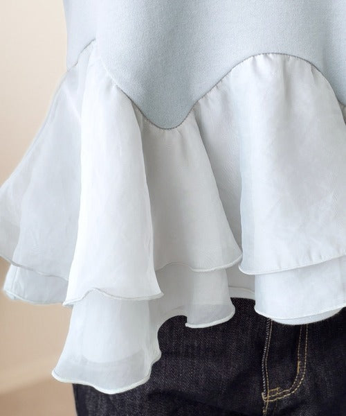 【mily bilet】可憐に揺れて、ときめきを纏う♪前後2wayペプラム切替フリルデザインTシャツ（半袖） mi1019140