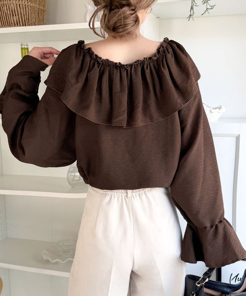 【mily bilet】大人の甘さがちょうどいい♪オフショル2wayキャンディースリーブカシュクールブラウス（長袖） mi1019127