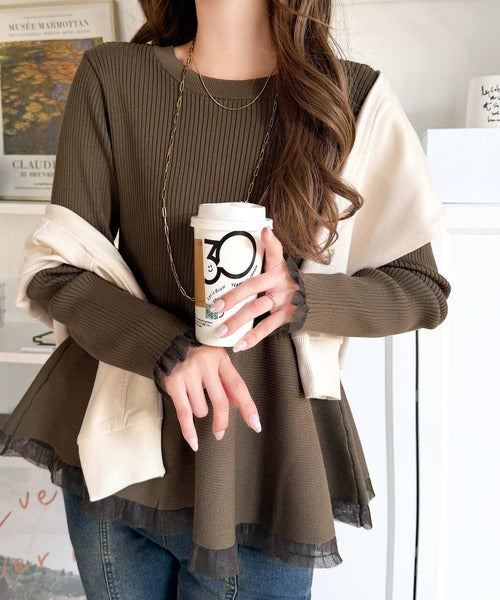 ひらり、ふわり、レディ盛れる。前後2wayシアーフリルペプラムリブニット（長袖） ce1020401