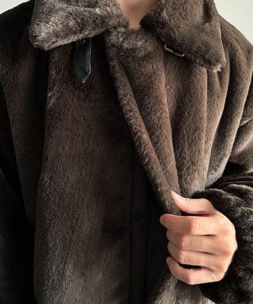 【Classical Origin】「3wayアレンジ可能。」ベルト襟フェイクファー素材ジャケット／Belted Collar Faux Fur Jacket co1150080