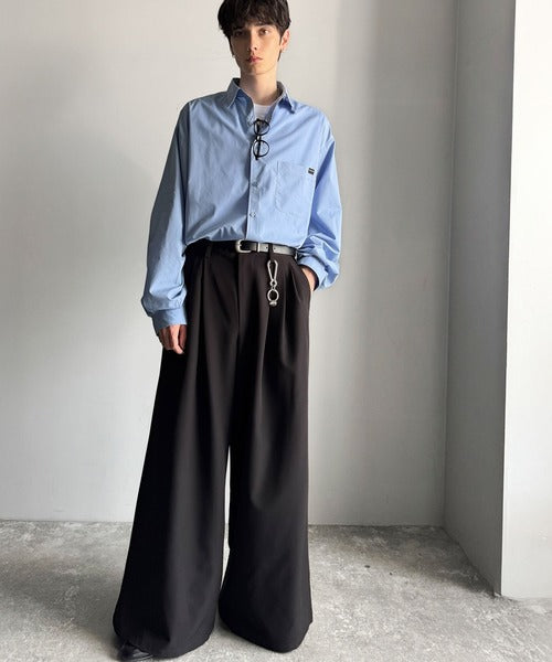【Classical Origin】ゆとりを着る。ネーム付き胸ポケットビッグシャツ（長袖）/Brand name & chest pocket long sleeved big shirt ao1110147