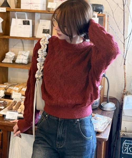【mily bilet】ふんわり立体感で冬コーデを格上げ◎プレート使いポコポコミックスニットプルオーバー mi1259021