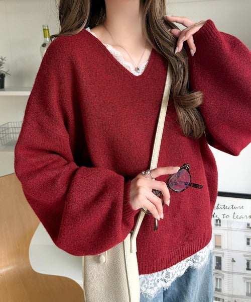 【mily bilet】着るだけで垢抜ける大人フェミニン。レースドッキングふわもちニット mi1029194