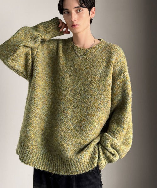 【Classical Origin】「深みのある大人に。」クルーネックミックスカラー糸ニット（長袖）/Crew neck mixed color knit ao1020308