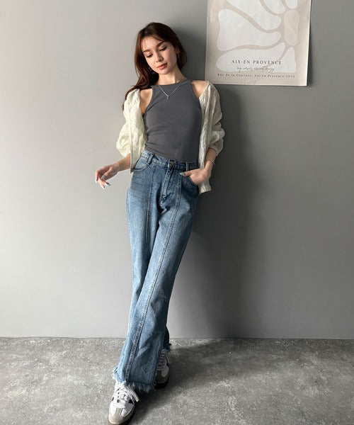 【mily bilet】シンプルに1枚でも着られる♪カップ付きテレコリブアメスリタンクトップ mi1029123